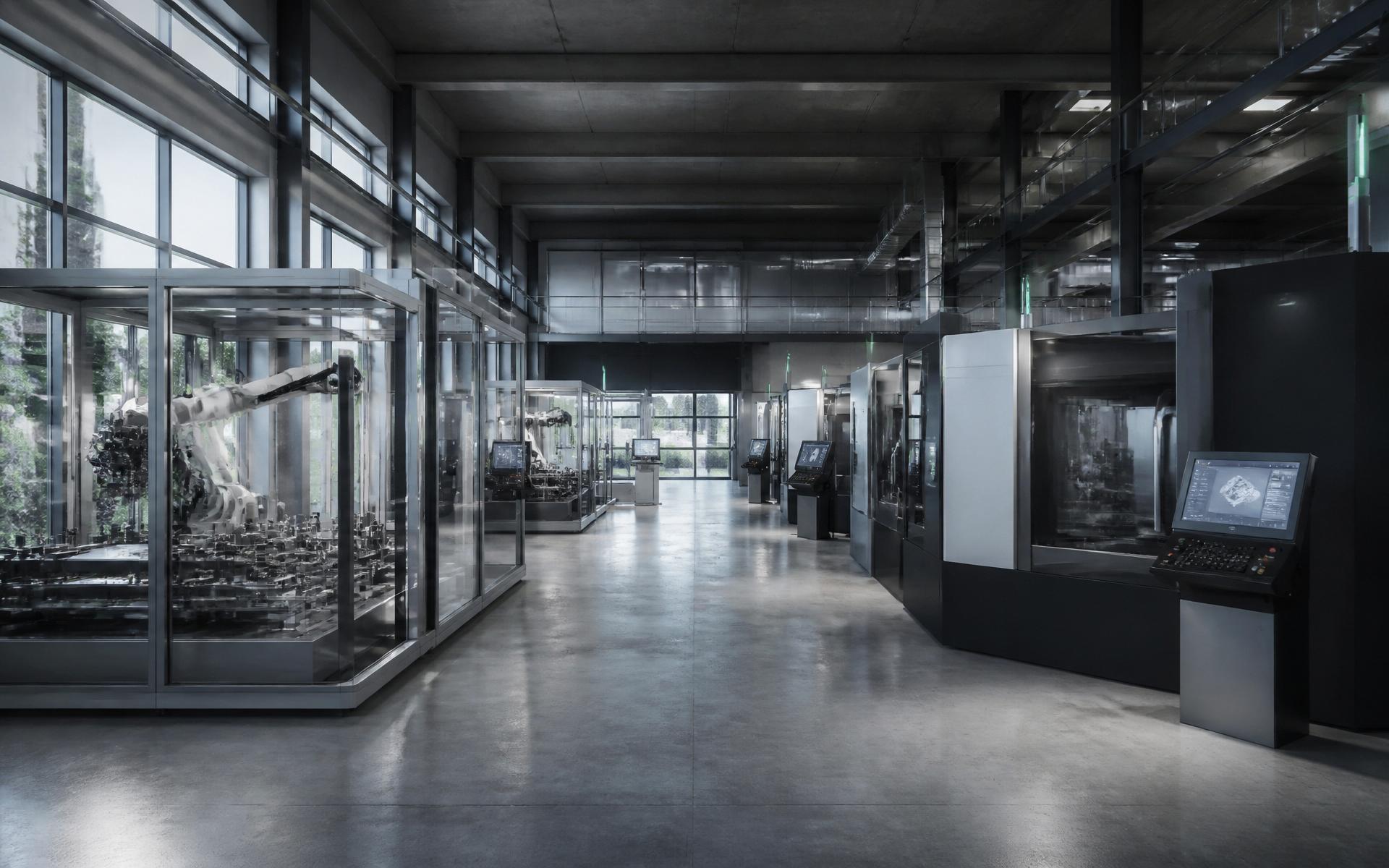 Modern industrial manufacturing facility with automated precision machining